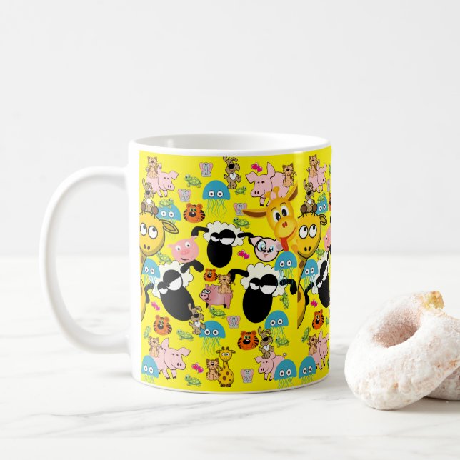 Taza De Café Elefante, jirafa, cerdos, perros peluche amarillo (Con donut)