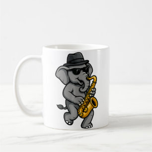 Taza De Café Elefante Lindo Tocando Saxofón Elefantes Músico