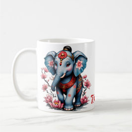 Taza De Café Elefante majestuoso de estilo japonés tradicional.