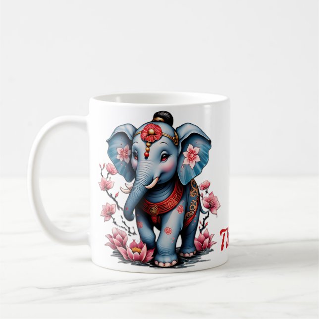 Taza De Café Elefante majestuoso de estilo japonés tradicional. (Izquierda)