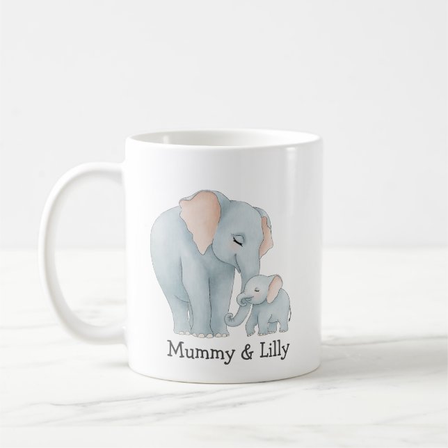 Taza De Café Elefante mami y bebé - Mug familiar Personalizado (Izquierda)