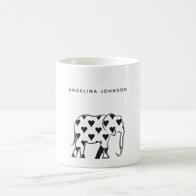 Taza De Café Elefante, nombre mínimo del patrón blanco y negro (Centro)