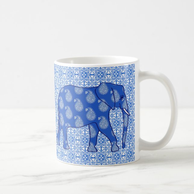 Taza De Café Elefante paisley - azul cobalto y blanco (Derecha)