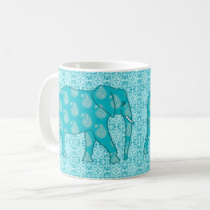 Taza De Café Elefante paisley - turquesa y aqua