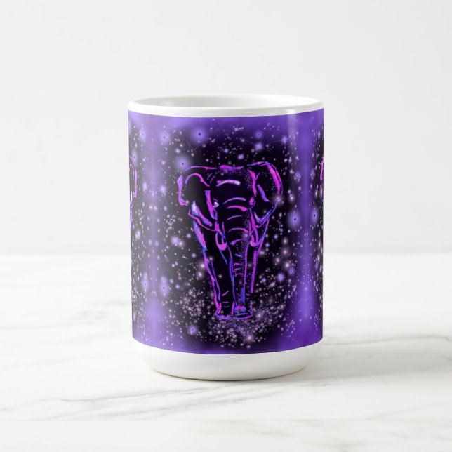 Taza De Café Elefante Púrpura Mágico Rosa Camina En Noche Estel (Centro)