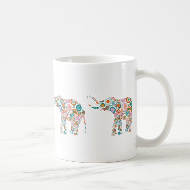 Taza De Café Elefante Retro Floral Cuidadoso 5 (Derecha)