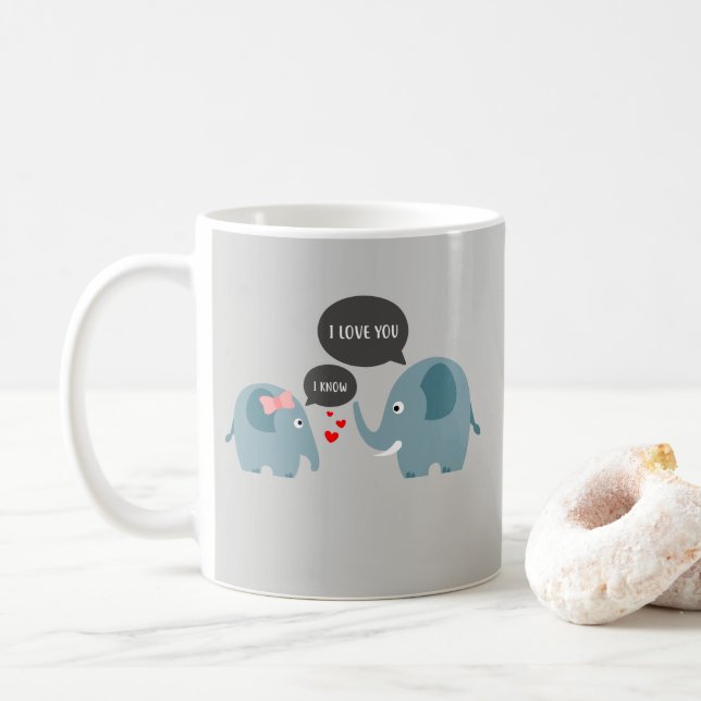 Taza De Café Elefante romántico: Te amo, sé (Con donut)