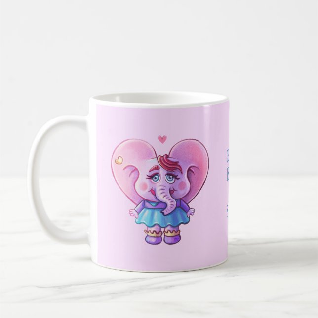 Taza De Café Elefante rosa lindo enamorado (con tu nombre) (Izquierda)