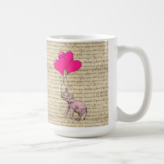 Taza De Café Elefante rosa sosteniendo globos