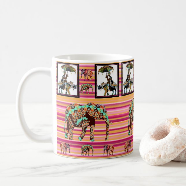 Taza De Café Elefantes Africanas Stripe Mug (Con donut)