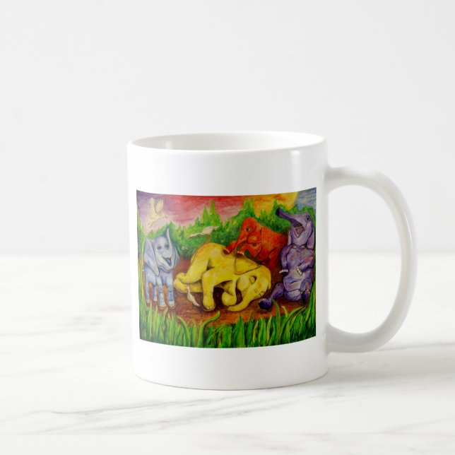 Taza De Café elefantes coloridos lindos (Derecha)