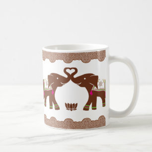 Taza De Café Elefantes dobles rosados del corazón