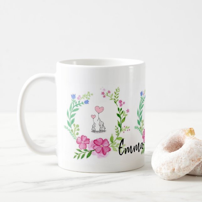 Taza De Café Elefantes Floral Mug (Con donut)