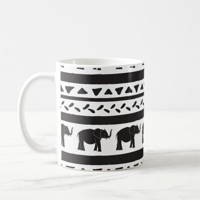 Taza De Café Elefantes, líneas, triángulos, impecables decorati (Izquierda)