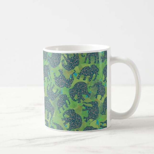 Taza De Café Elefantes Paisley, verde jungla deja café tazón (Derecha)