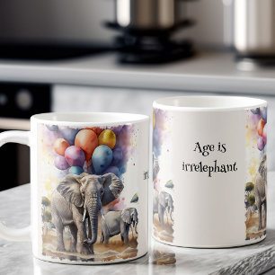 Taza De Café Elefantes y Globos Chiste de Edad Divertido Cumple