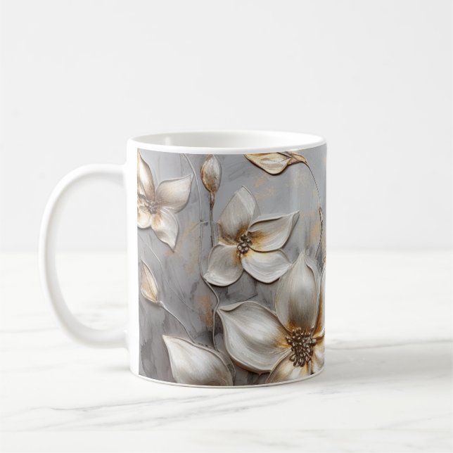 Taza De Café Élégance florale dorée sur argent ✨ (Izquierda)