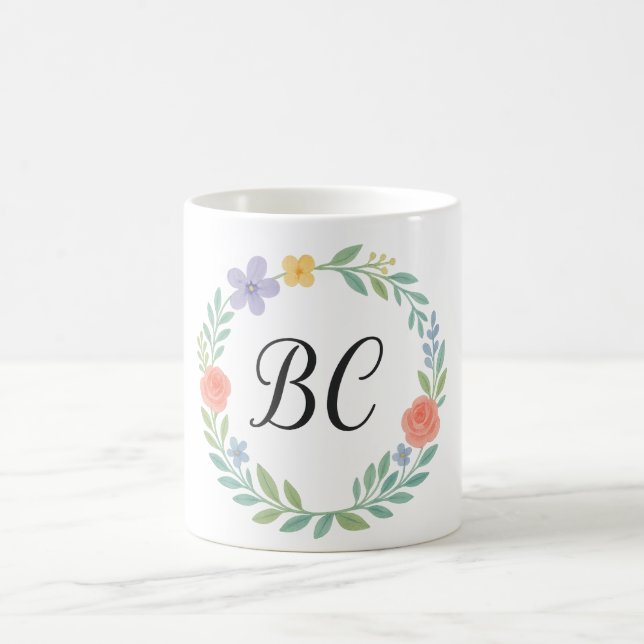 Taza De Café Elegancia caprichosa Monograma floral (Centro)