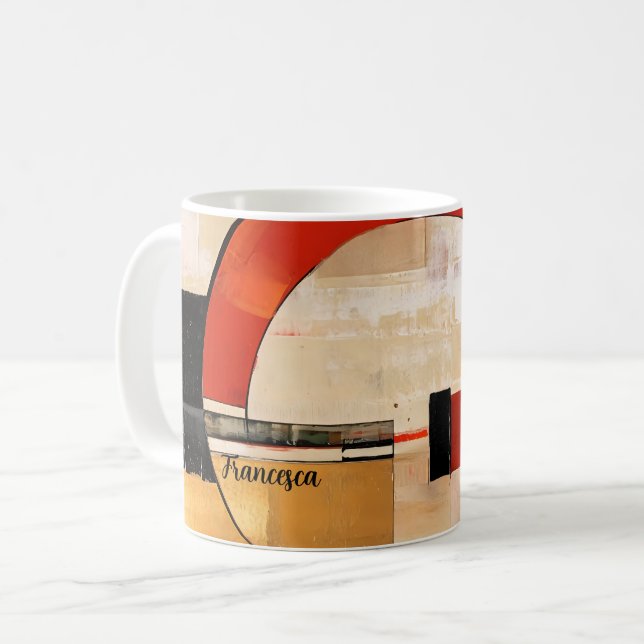 Taza De Café Elegancia celestial: exploración abstracta en Beig (Anverso izquierdo)