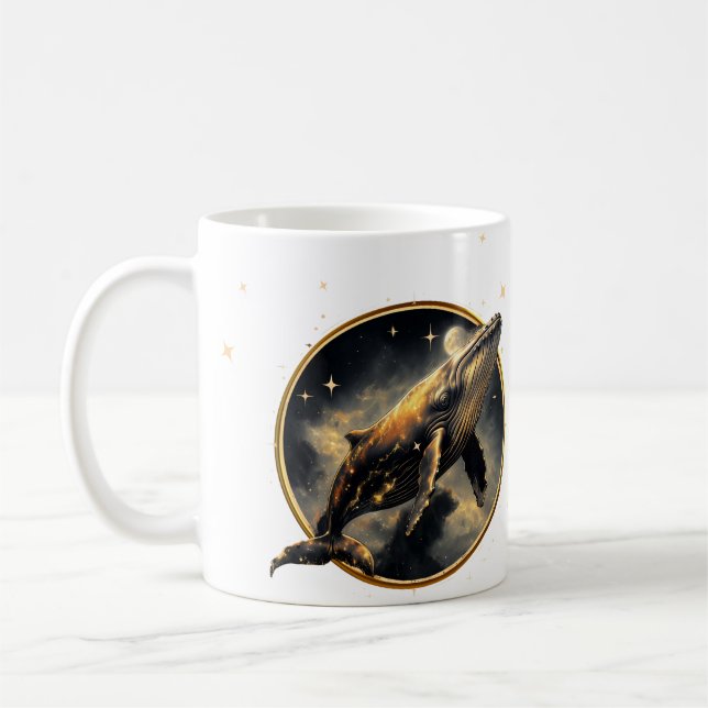 Taza De Café Elegancia cósmica, la ballena dorada y negra (Izquierda)