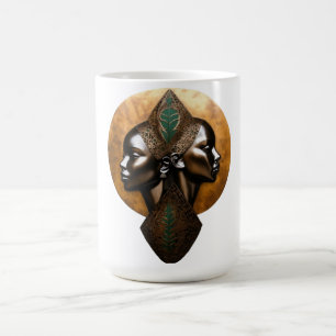 Taza De Café Elegancia Espejada - Retrato Tribal con Filigrana