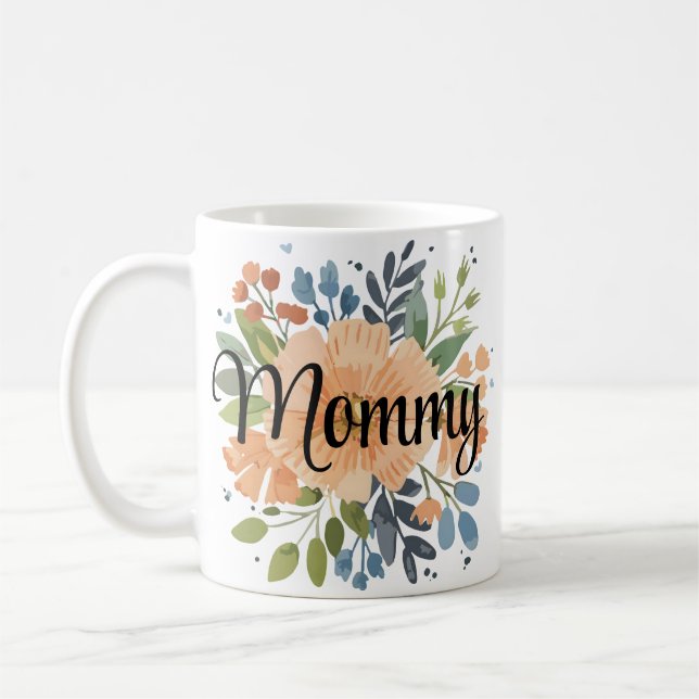 Taza De Café Elegancia floral de acuarela personalizada (Izquierda)
