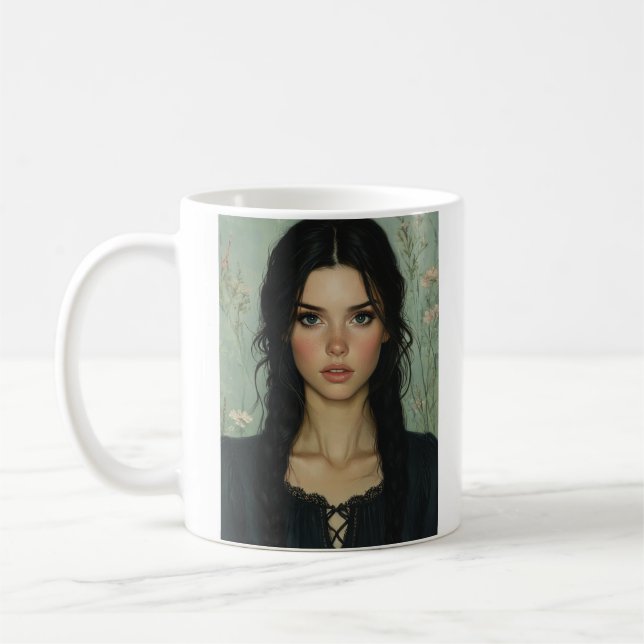 Taza De Café Elegancia Rústica - Arte de retrato de belleza pec (Izquierda)