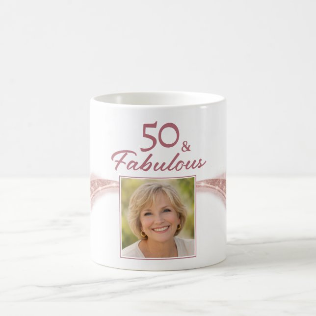 Taza De Café Elegant 50 & Fabulous Rose Gold Photo Birthday  (Centro)