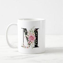 Taza De Café Elegant Alphabet Coffee Cup with Pink Rose Design