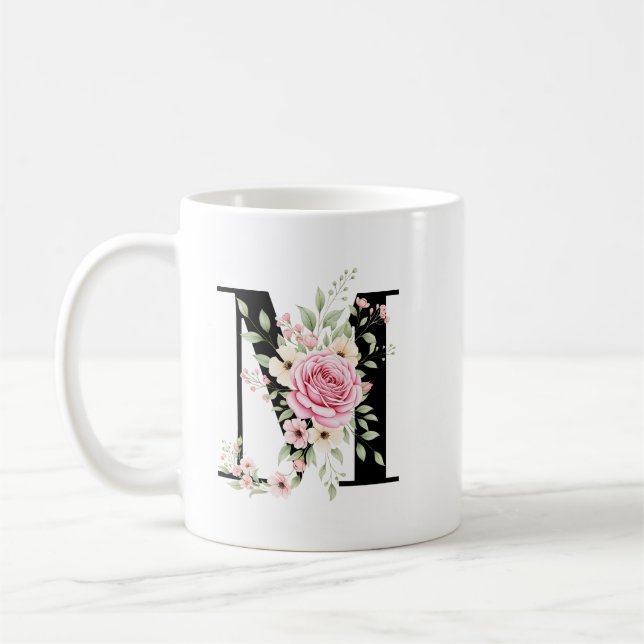 Taza De Café Elegant Alphabet Coffee Cup with Pink Rose Design (Izquierda)