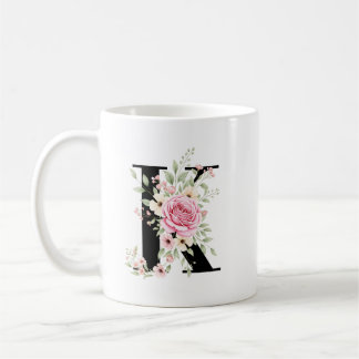 Taza De Café Elegant Alphabet Coffee Cup with Pink Rose Design