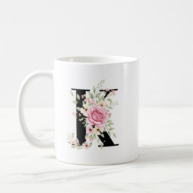 Taza De Café Elegant Alphabet Coffee Cup with Pink Rose Design (Izquierda)
