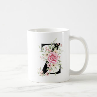 Taza De Café Elegant Alphabet Coffee Cup with Pink Rose Design