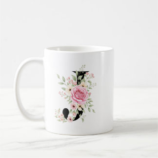 Taza De Café Elegant Alphabet Coffee Cup with Pink Rose Design