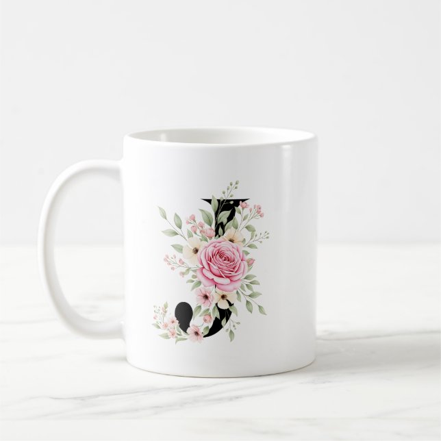Taza De Café Elegant Alphabet Coffee Cup with Pink Rose Design (Izquierda)