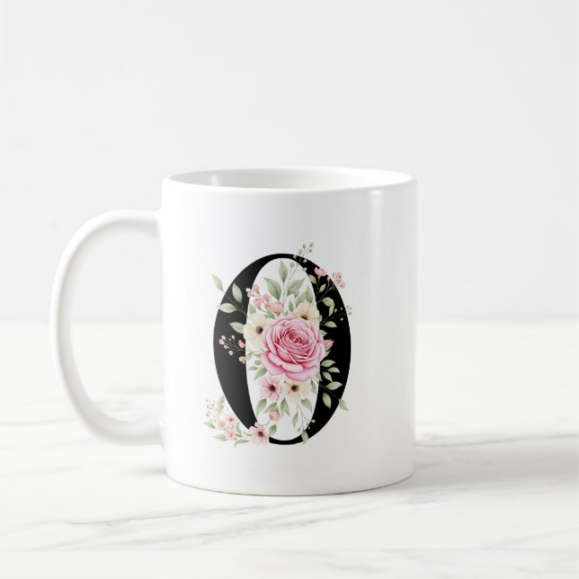 Taza De Café Elegant Alphabet Coffee Cup with Pink Rose Design (Izquierda)