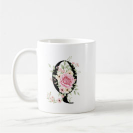 Taza De Café Elegant Alphabet Coffee Cup with Pink Rose Design