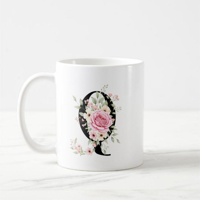 Taza De Café Elegant Alphabet Coffee Cup with Pink Rose Design (Izquierda)