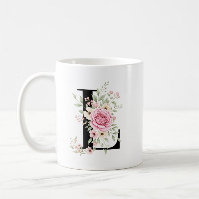 Taza De Café Elegant Alphabet Coffee Cup with Pink Rose Design (Izquierda)
