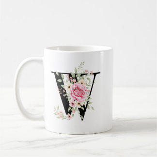 Taza De Café Elegant Alphabet Coffee Cup with Pink Rose Design