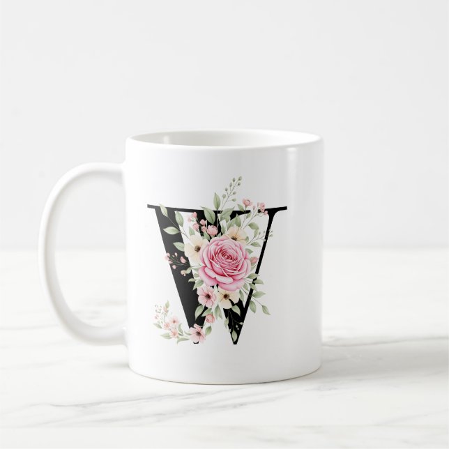 Taza De Café Elegant Alphabet Coffee Cup with Pink Rose Design (Izquierda)