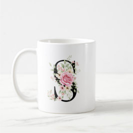 Taza De Café Elegant Alphabet Coffee Cup with Pink Rose Design