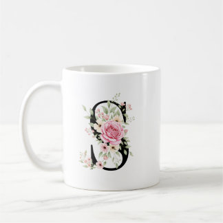 Taza De Café Elegant Alphabet Coffee Cup with Pink Rose Design