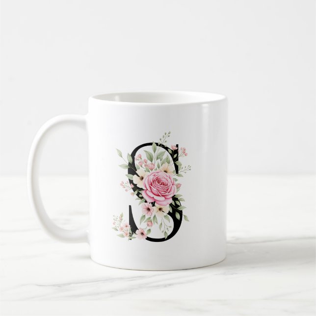Taza De Café Elegant Alphabet Coffee Cup with Pink Rose Design (Izquierda)