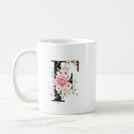 Taza De Café Elegant Alphabet Coffee Cup with Pink Rose Design