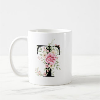 Taza De Café Elegant Alphabet Coffee Cup with Pink Rose Design