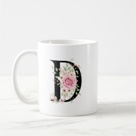 Taza De Café Elegant Alphabet Coffee Cup with Pink Rose Design
