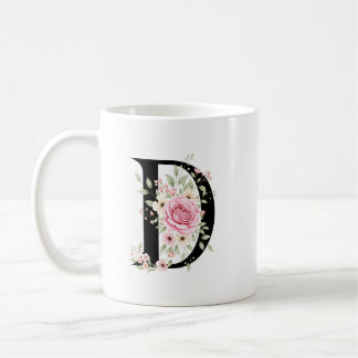 Taza De Café Elegant Alphabet Coffee Cup with Pink Rose Design