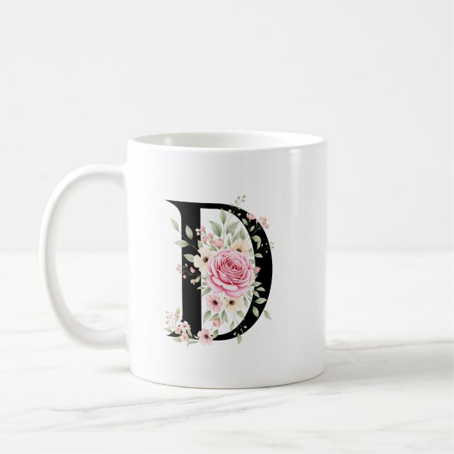 Taza De Café Elegant Alphabet Coffee Cup with Pink Rose Design (Izquierda)