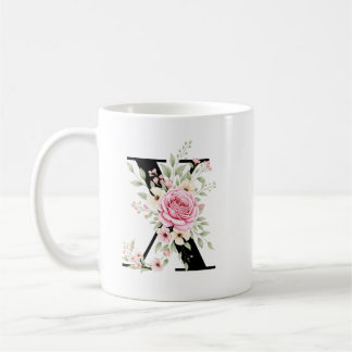Taza De Café Elegant Alphabet Coffee Cup with Pink Rose Design